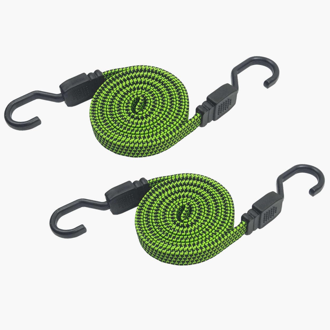 Lomo Green Flat Bungee Cords - 2M - Pair Bikerack Car Luggage Camping Bushcraft Kayaking