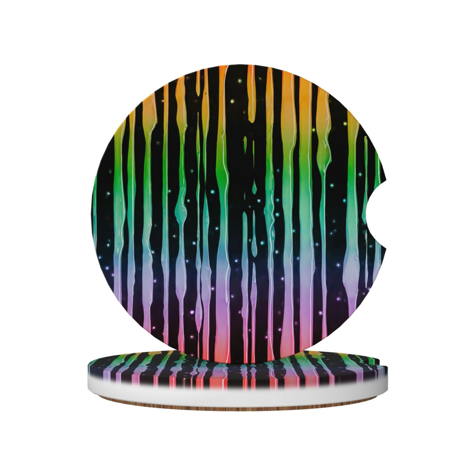 Rainbow Stripes Pattern Dripping Down Ceramic Coasters,2pcs