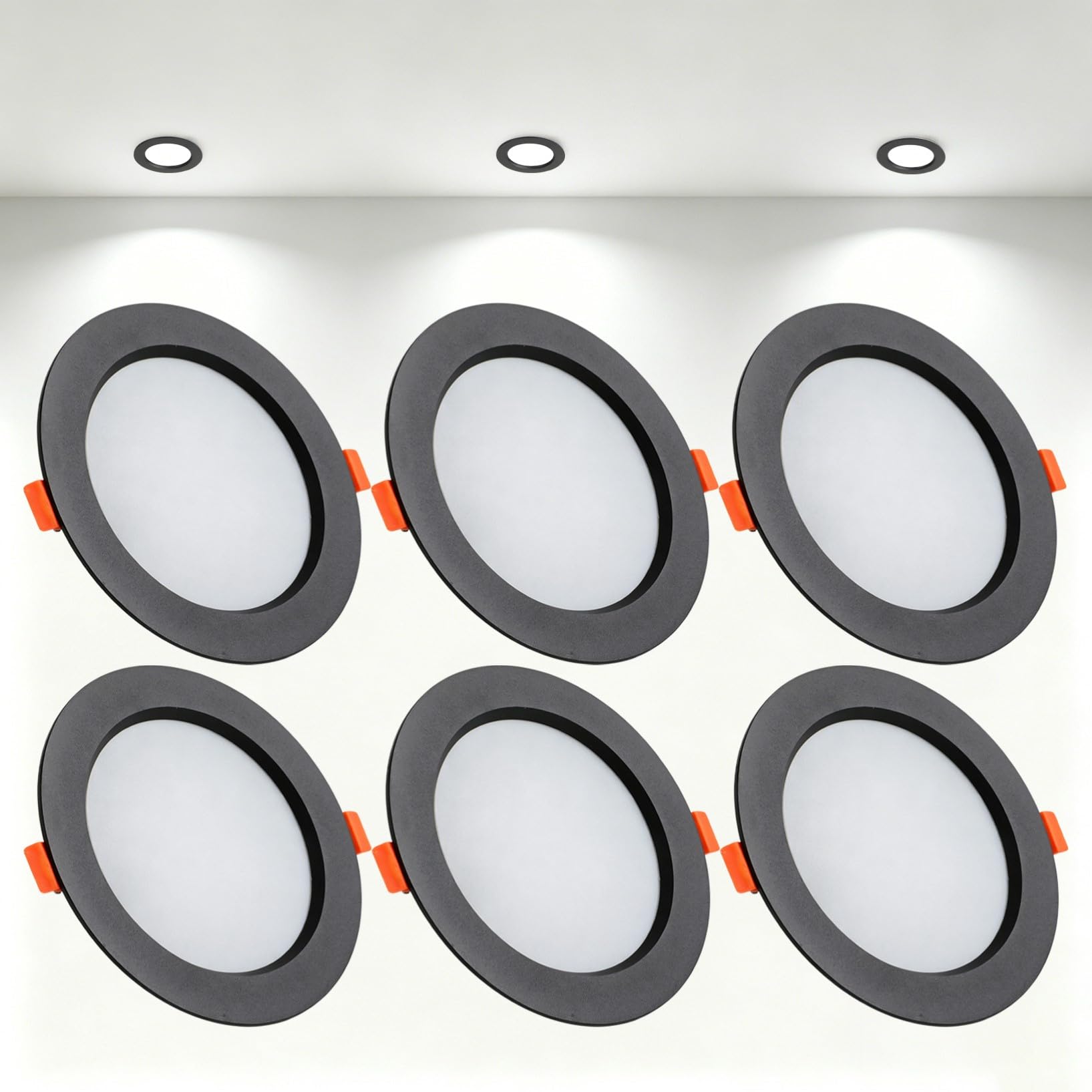 VOGHMOLD 21W Ultra Slim LED Downlight Recessed Ceiling Light 6 inch, 6000K Spot Lights Black Aluminum Trim, Cut Φ160-170mm, AC110-240V Panel Lighting for Office Hallway Closet, 6 Pack