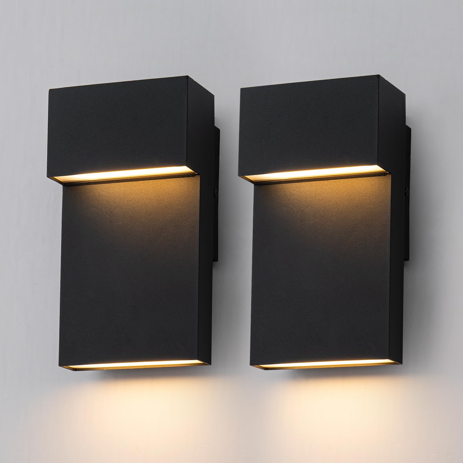 Photo 1 of Easyusahome 2-Pack Modern Outdoor Wall Sconces, Compact Exterior Lighting Fixtures for House,3000K 15W Waterproof LED Black Finish Garage Lights Outdoor Wall & Porch Sconce Set