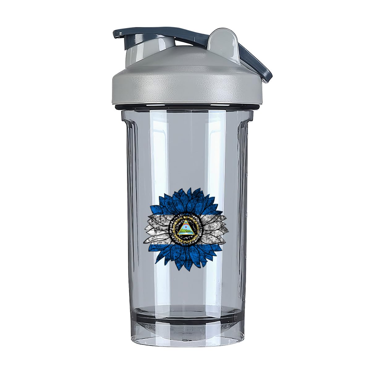 Vintage Sunflower Nicaragua Nicaraguan Flag 18 Ounce Shaker Bottle Drink Mixer Leak-proof Pre Workout Protein Shakes Meal Replacement Shakes Bottles 500ML/18 Oz Gray