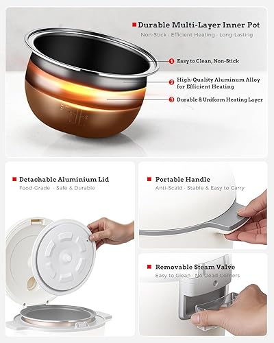 Vista 20 de TLOG Mini olla arrocera de 2.5 tazas sin cocinar, máquina de arroz portátil con revestimiento de cerámica saludable, olla de arroz de viaje de 1.2L