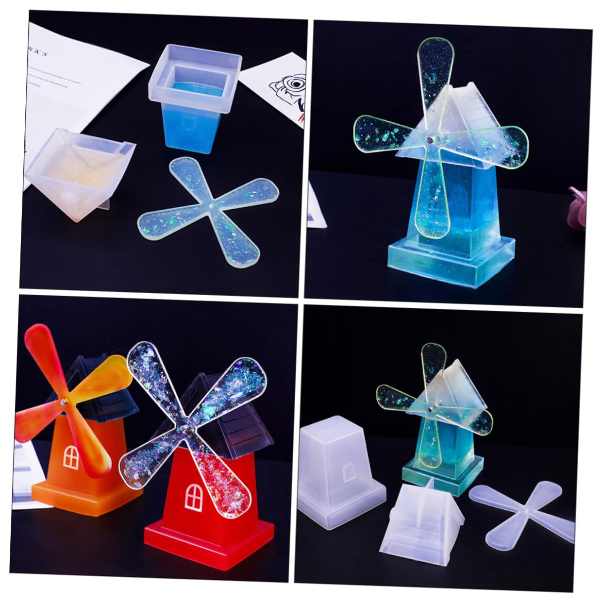 VILLCASE 5ensembles Moule Silicone pour Windmill Rotatif Non-Stick pour Créations Artisanales avec Accessoires Facile à Utiliser Nettoyer