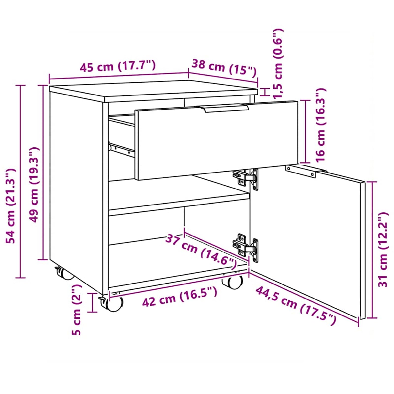 Mobiler Aktenschrank mit feststellbaren Rollen Grau Sonoma 45x38x54 cm Holzwerkstoff Büroorganisation