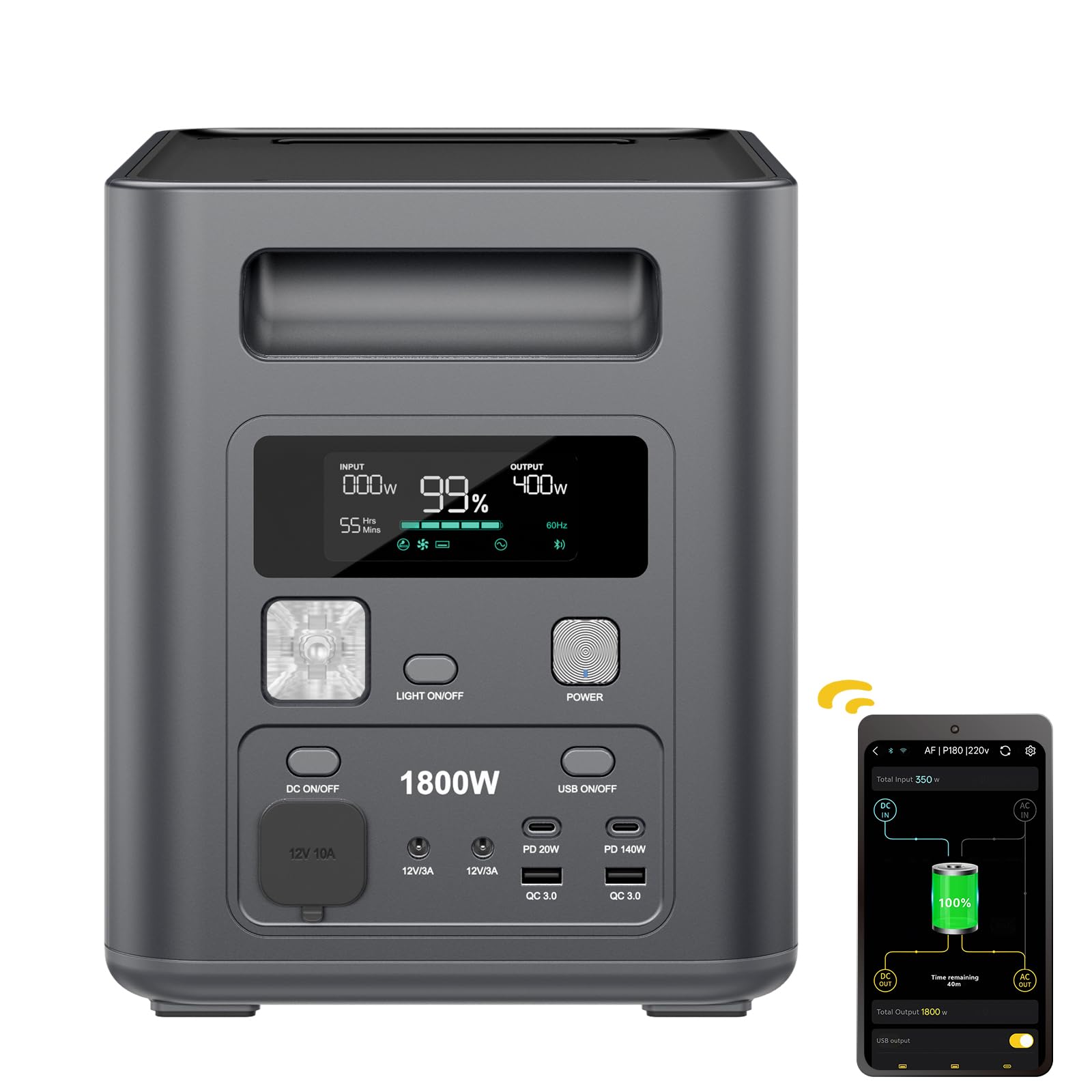AFERIY 1800 W 1024 Wh estación eléctrica portátil, P180 Generador eléctrico solar, carga rápida 0-90% en 60 min, 220 V-240 V, batería móvil LiFePO4 con UPS, BMS, para camping, carretera, vacaciones