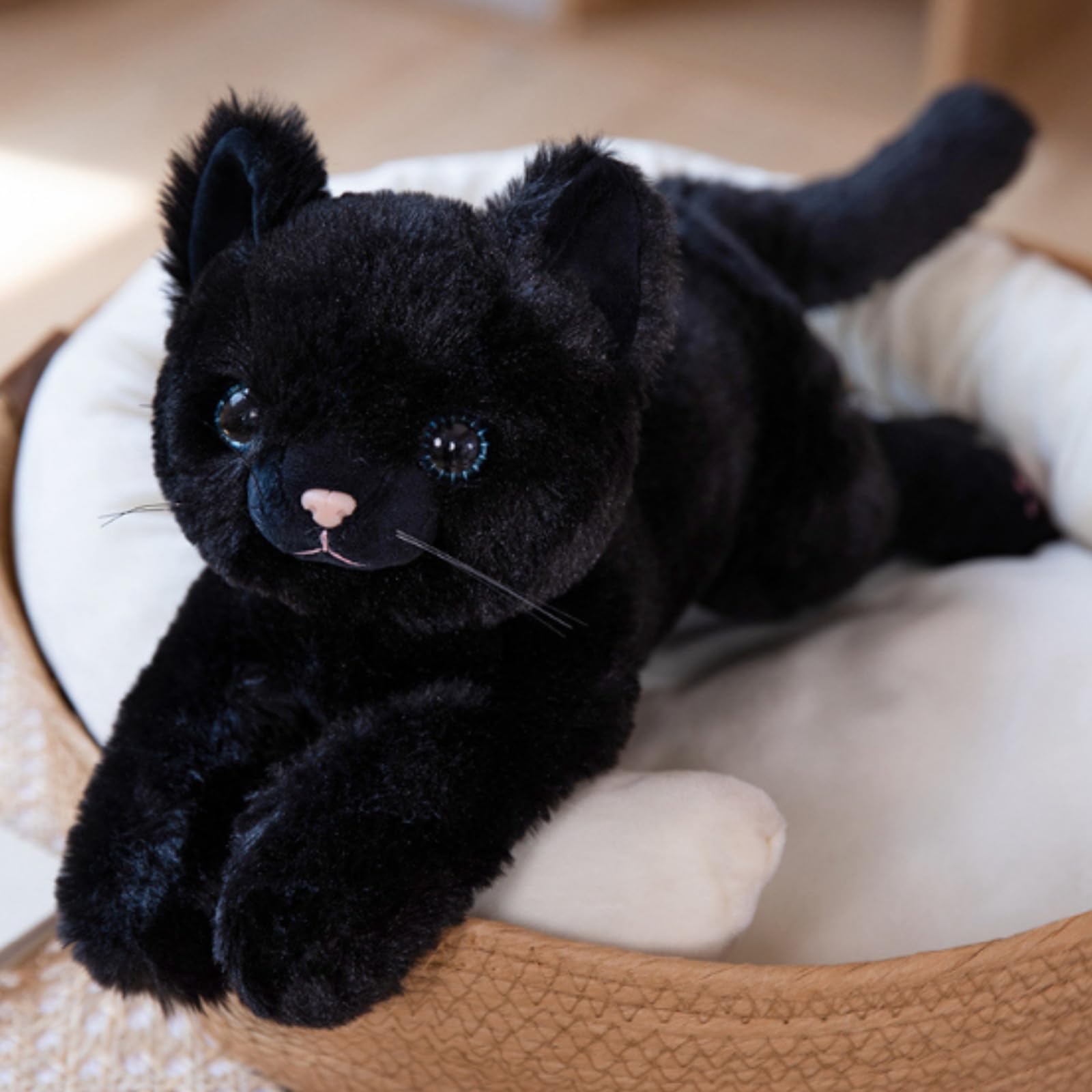 OUKEYI Simulation Black Cat Plush Toy 50m/19.6inch Realistic Plush Cat Stuffed Animal,Kitten dolls that can bark, children's birthday gifts, sleeping dolls to accompany (black)