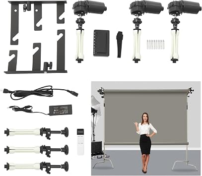 Photography Backdrop Roller System, 3 Roller Motorized Electric Background Support with Controller, Photo Background Shaft Lifting Ceiling Holder for Home Studio Live Shooting