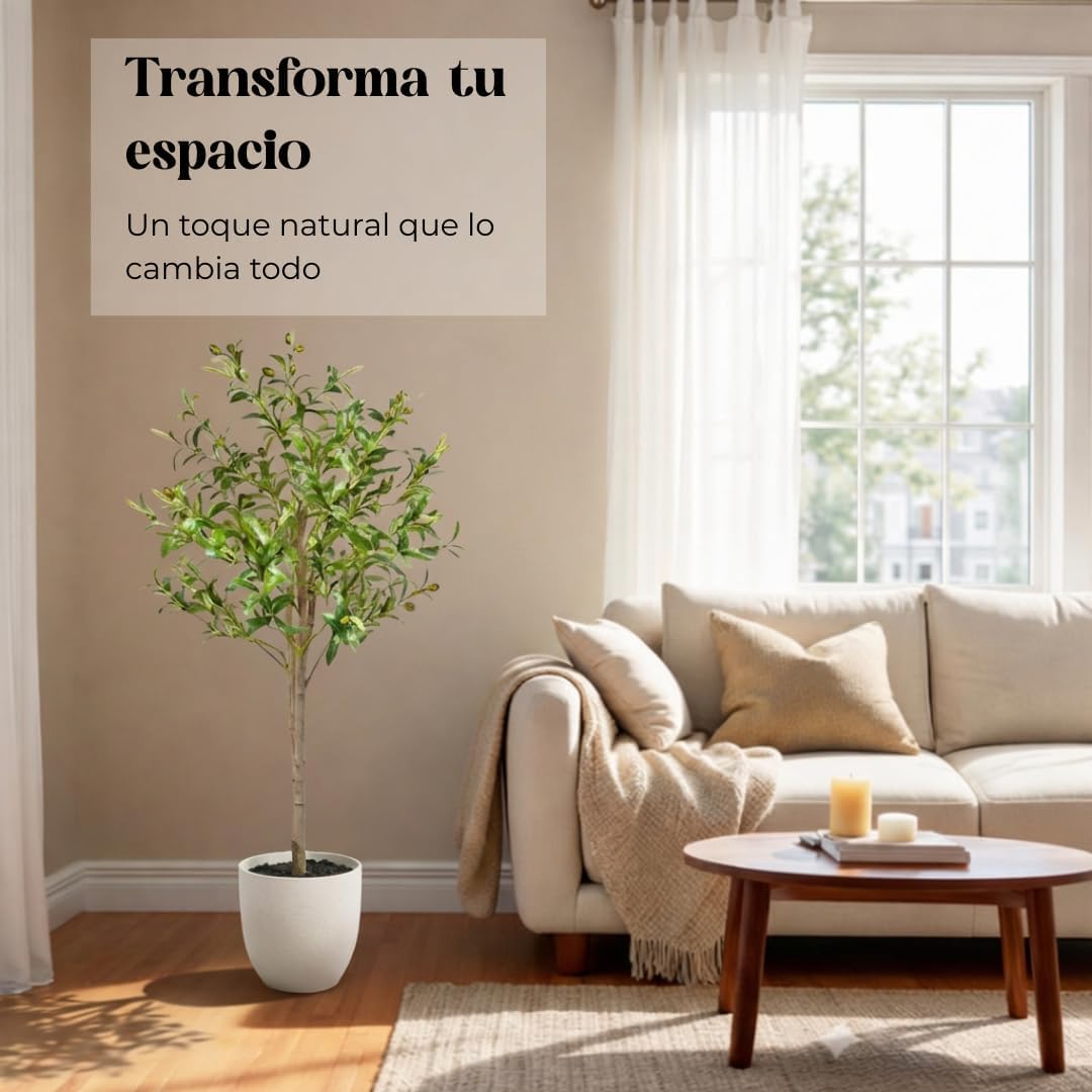 edihome, Piante Finte da Interno, Olivo artificiale 120cm, Pianta finta da interno – Albero decorativo realistica con vaso per casa ufficio hotel (Olivo, 120 cm)