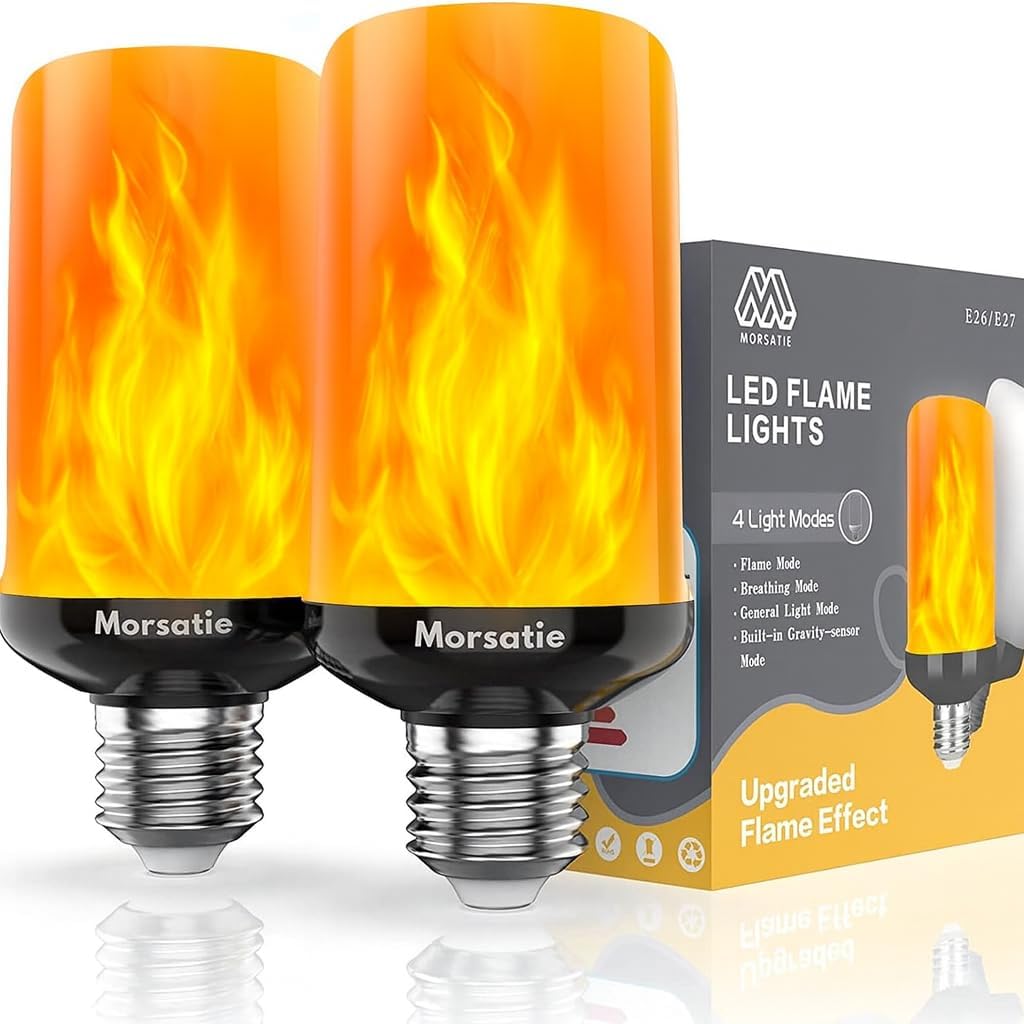 Product image of 【Upgraded Flame】Morsatie LED Flame Light Bulbs, 4 Modes Flickering Light Bulbs with Gravity Sensor, E26 Fire Light Bulb for Halloween, Christmas, Party, Porch, Patio, Indoor Outdoor Decoration-2 Pack