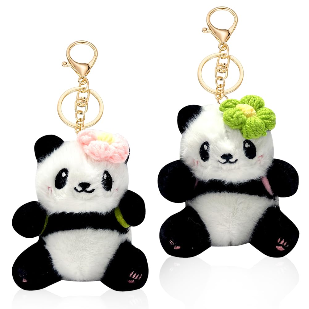 NimblusToy Panda Keychain,2 Pcs Panda Plush Keyring, Soft Cute Keychain Charm, Panda Keychain Plush Decoration Keyrings Plush for Bag, Purse Wallet Birthday Party