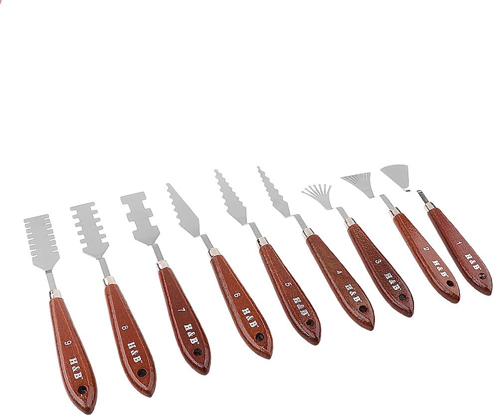 Professional 9-piece Stainless Steel Artist Oil Painting Palette Set with Wood Handle - Create Unique Textures and Effects, Ideal for Oil and Acrylic Painting, Perfect for Artists