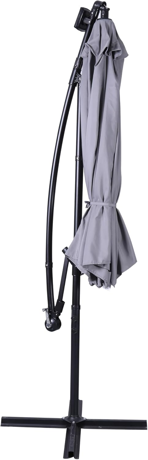 EMMA + OLIVER Sabaneta 10ft Round Solar LED Cantilever Umbrella with Easy Lift and Tilt Function, Built in Cross Base