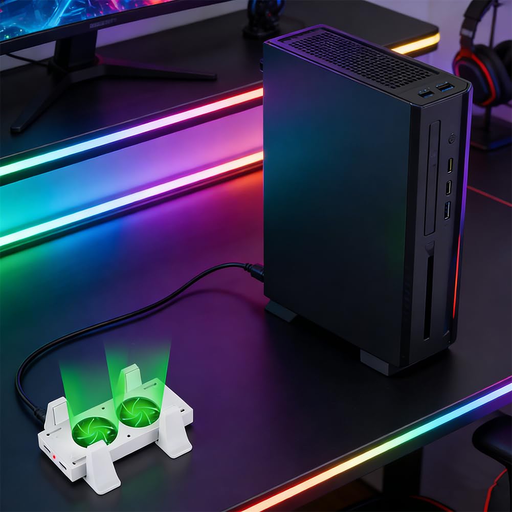 Soporte vertical con ventilador de refrigeración y puertos USB, sistema de refrigeración extraíble para consola serie S, diseño que ahorra espacio para un mejor rendimiento de juego