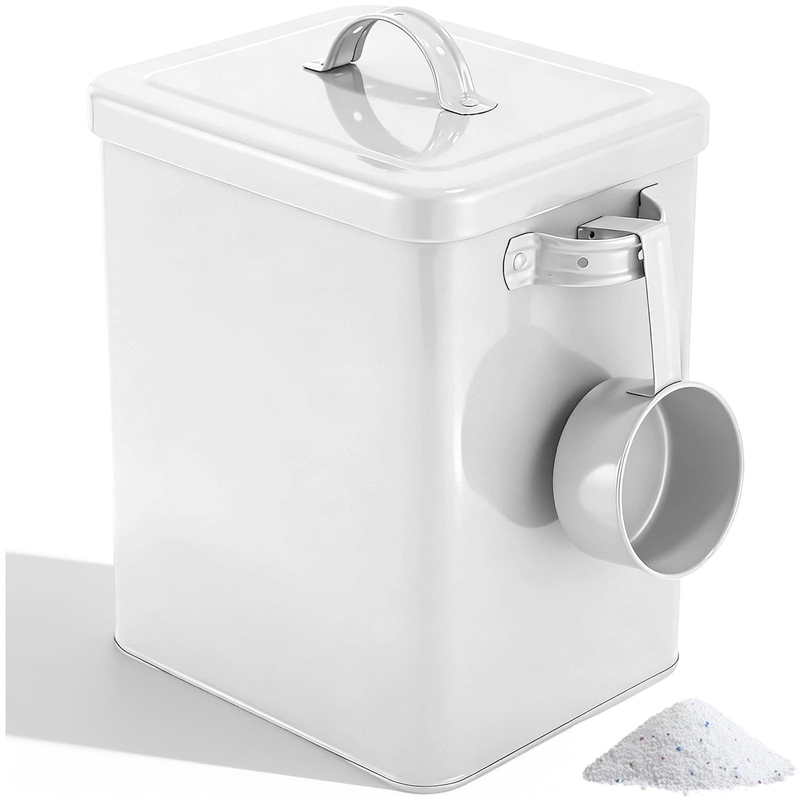 6.5 L Dog Food Storage Container with Lid & Spoon, Large Capacity Airtight Laundry Powder Box, Home Kitchen Multifunctional Pet Treat Tin, White Metal Canister for Flour, Rice, Coffee Beans, Cat Food