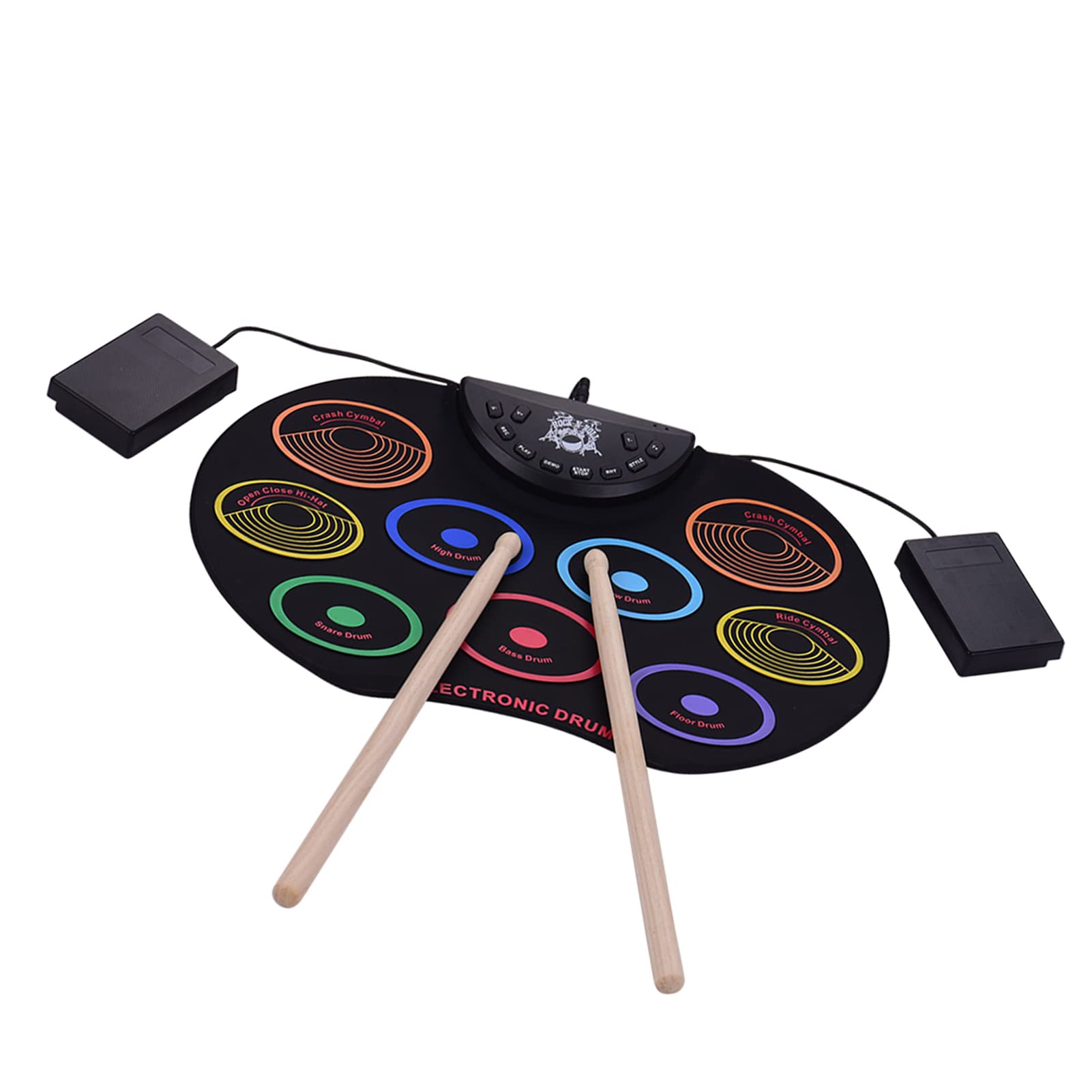 Btuty Kompakte Größe aufrollbare Batterie Set Elektronisches Schlagzeug 9 USB Silikon Batterie Pads / Batterie angetrieben mit Stäbchen Pedale