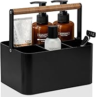 BYUNER Portable Shower Caddy for Dorm Room: Handle, Adjustable Dividers, Drainage Holes - Black Bathroom Organizer Tote