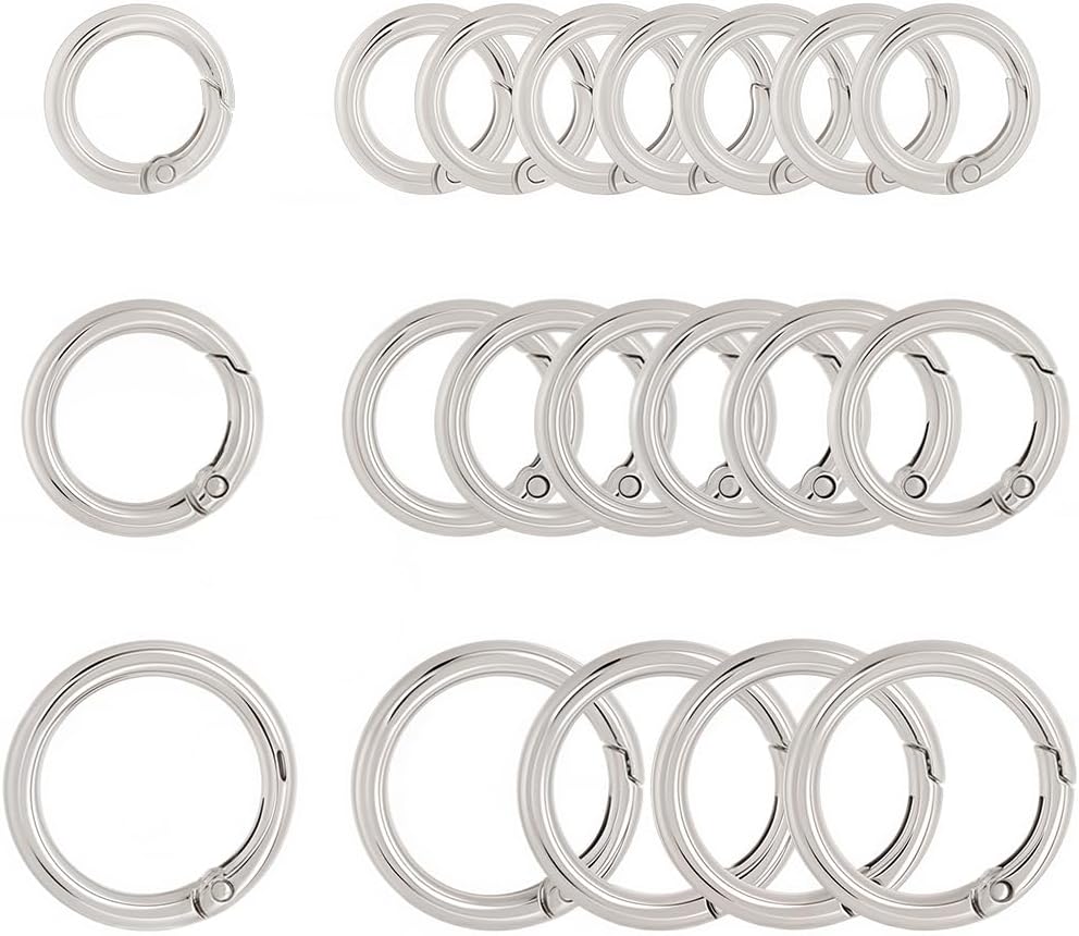 1 Box 18Pcs 3 Sizes Spring Oval Ring Clasp Carabiner Keychain Clip Alloy Silver Smooth Open Keyring Buckle Small Gate Rings for Purse Jewelry Making Bags Keychain Lanyard Supplies DIY Craft