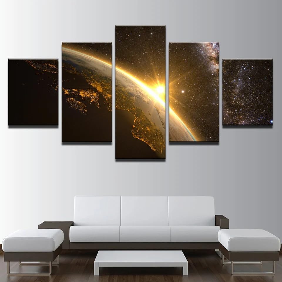 Tableau paysage spatial 5 parties pour habiller un grand mur vide de bureau ou de salon chic