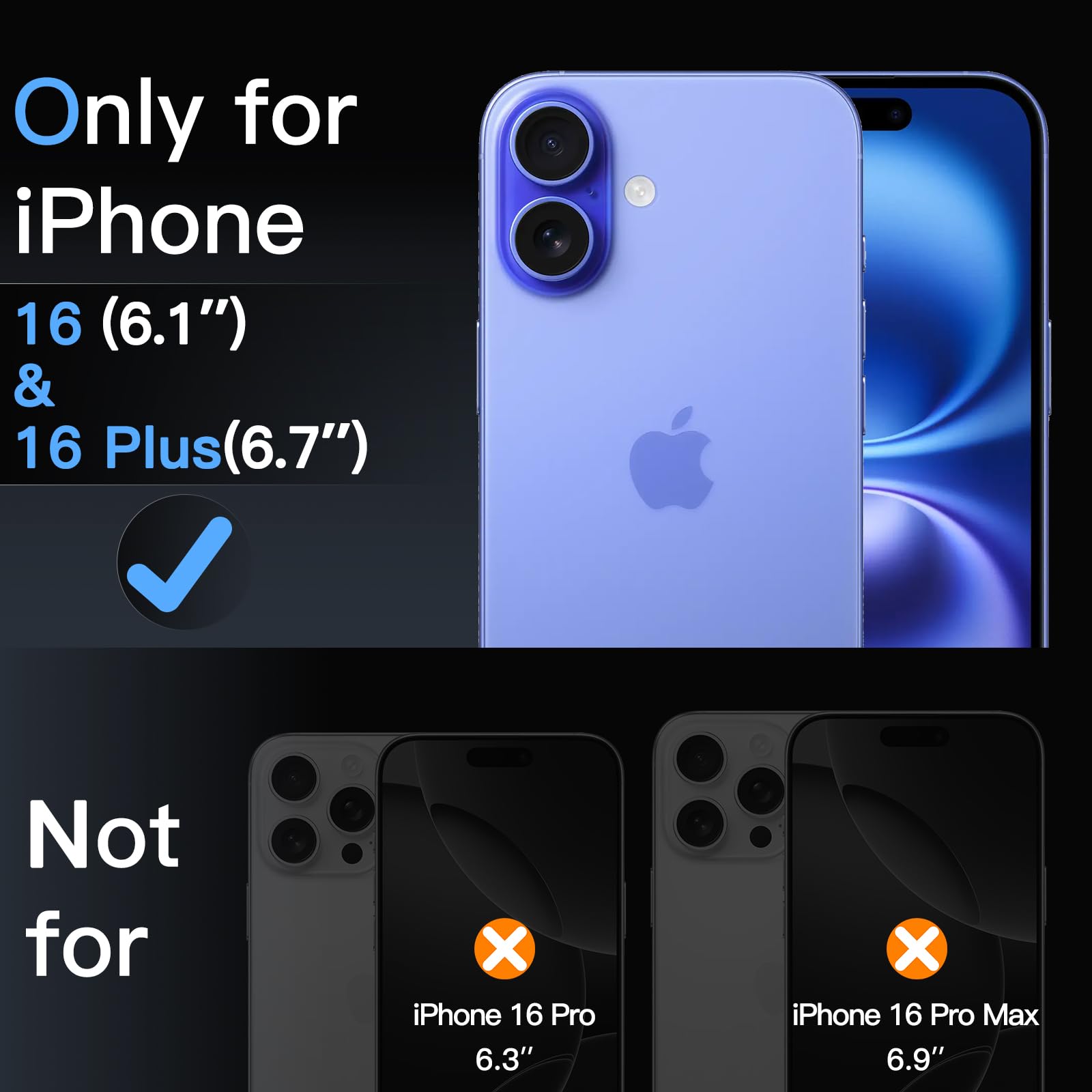JETech Ochraniacz Obiektywu Aparatu dla iPhone 16/16 Plus, Ultramaryna | 1 Zestaw, Szkło 9H, Niewidoczne Dopasowanie 1:1, Metalowe Pierścienie, Przejrzystość HD