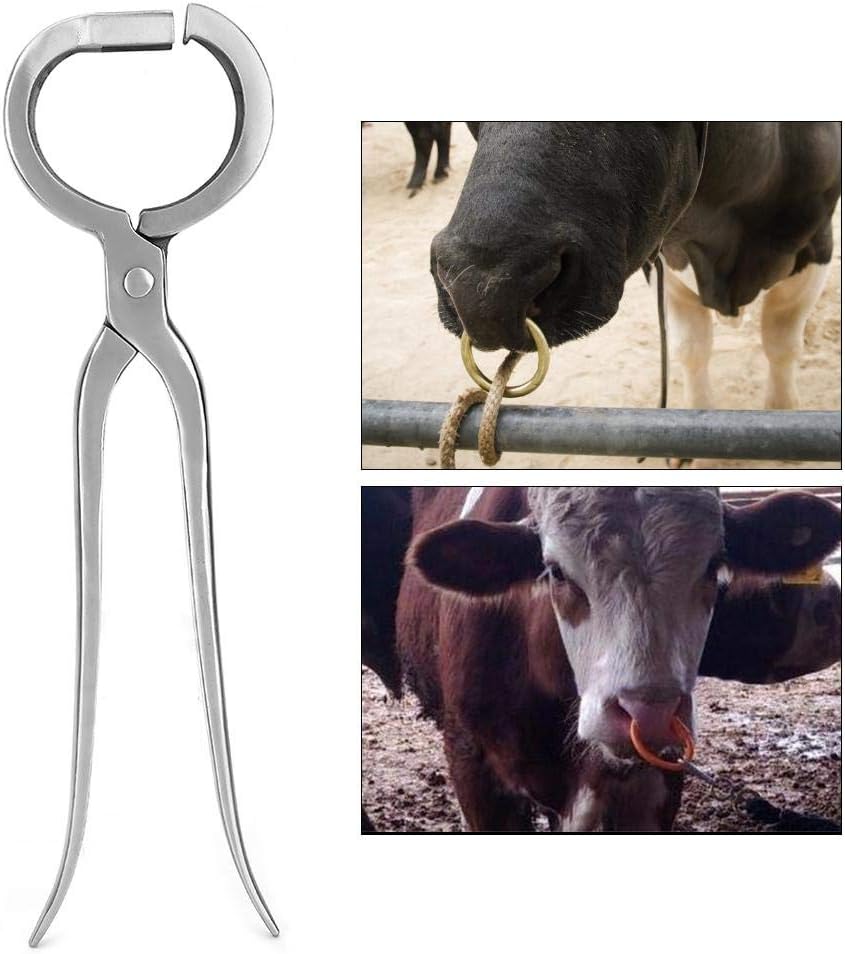 Zerodis Cattle Nose Ring Pliers, Silver, Ergonomic Handle, Stainless Steel, Attaching Cow Nose Rings