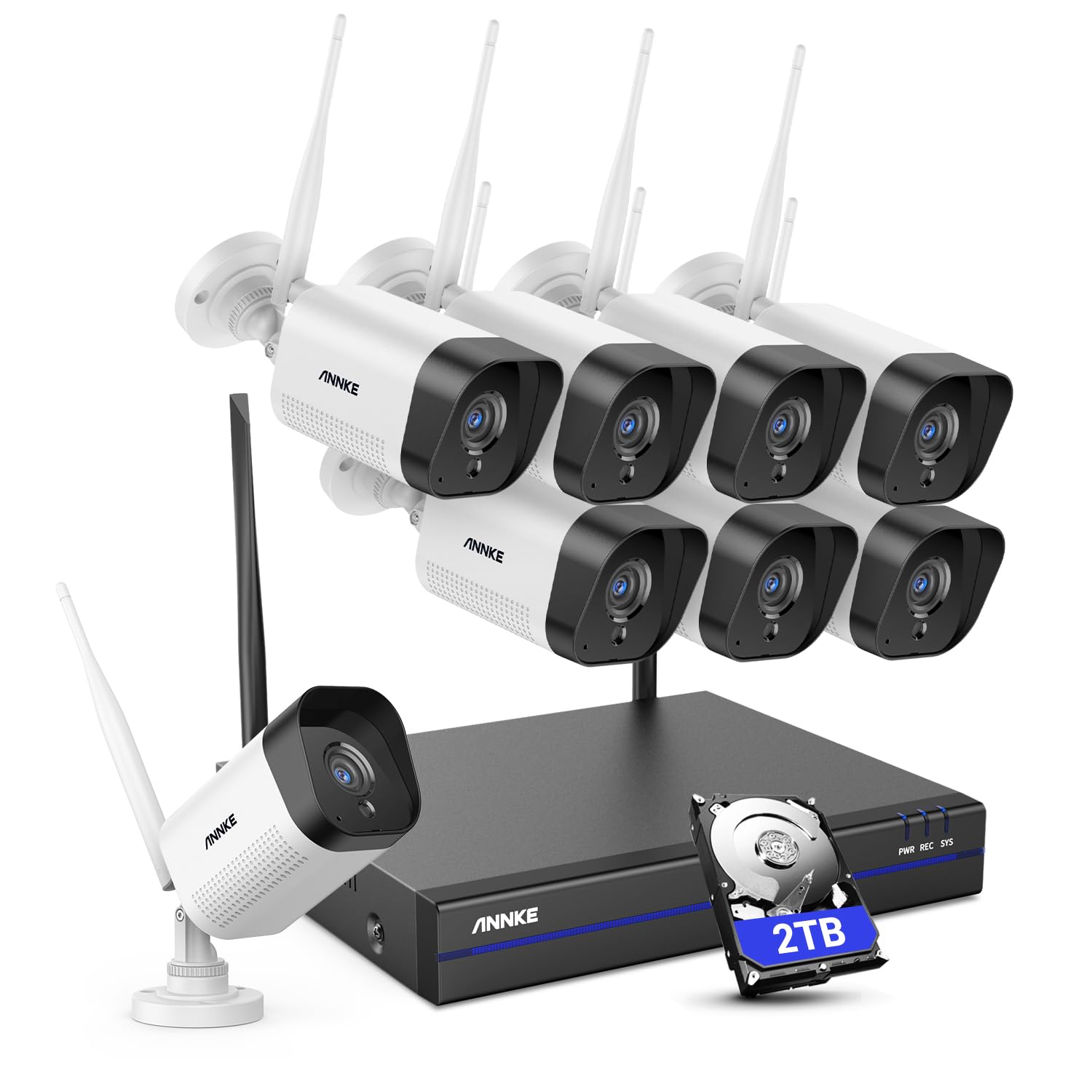 ANNKE WLAN Überwachungskamera Set Aussen Kabellos, 5MP Full HD Überwachungssystem, 10CH 5MP NVR mit 8X Überwachungskameras, Personenerkennung, 2-Wege-Audio, Arbeit mit Alexa, IP67, 2TB Festplatte