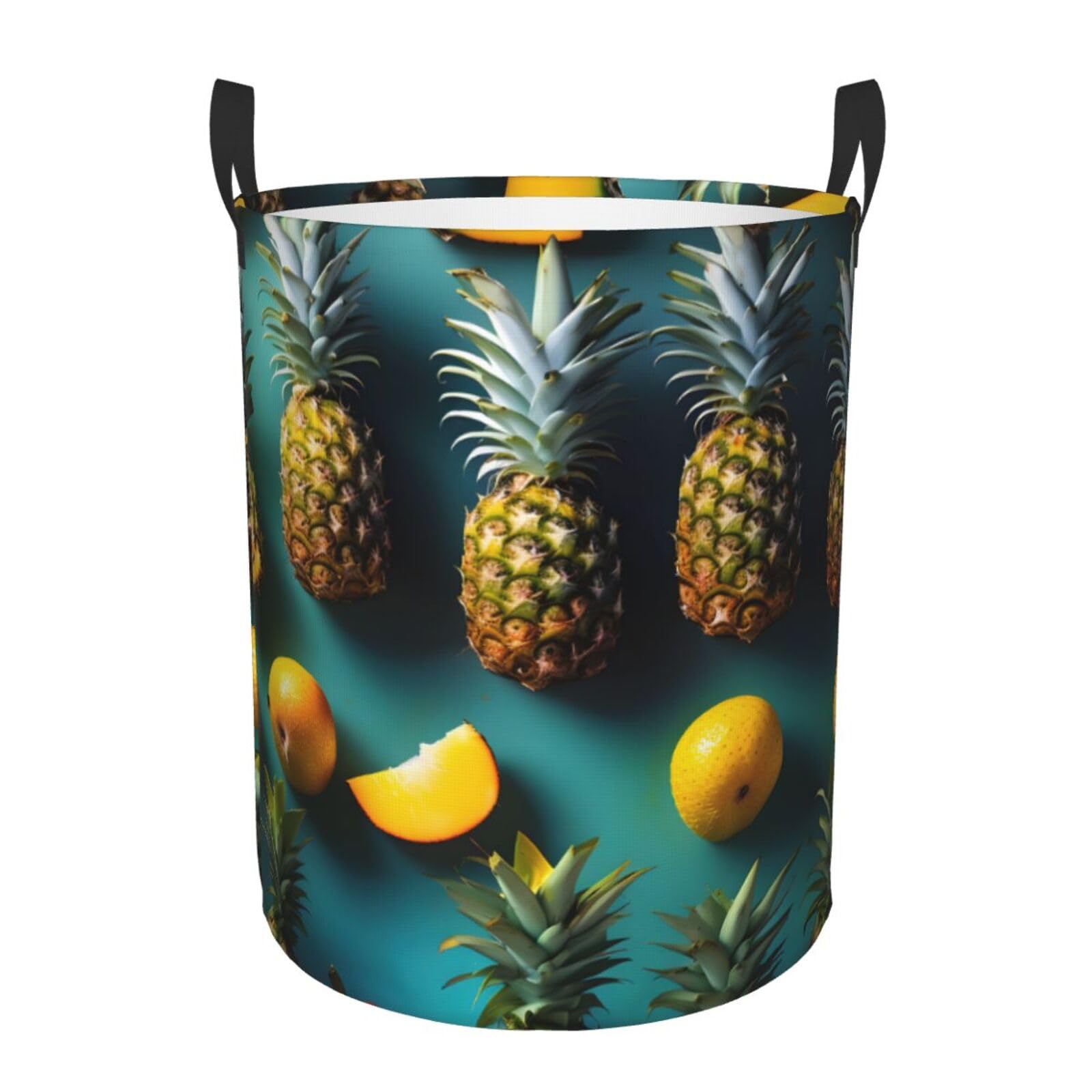 M Collapsible Laundry Hamper Round Tropical Fruit Pineapple Print Storage