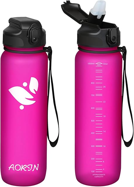AORIN Butelka do picia ze słomką, 750 ml/1 l/1,5 l, nie zawiera BPA, tritan, szczelna, nadaje się do uprawiania sportu, fitnessu, biegania, jogi, jazdy na rowerze, aktywności na świeżym powietrzu