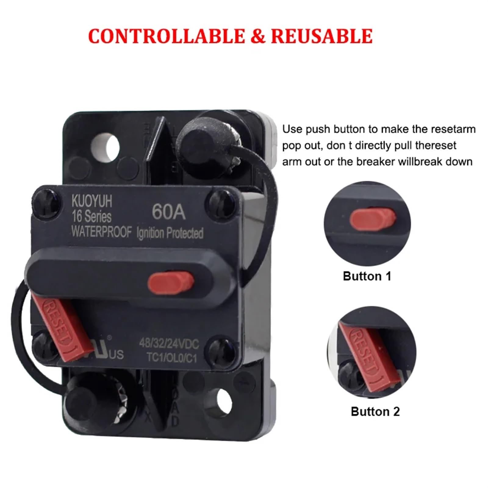 Interruttore Automatico 150A 12-48V DC Con Fusibile Riarmabile | Impermeabile Per Auto, Camper, Barca - 5