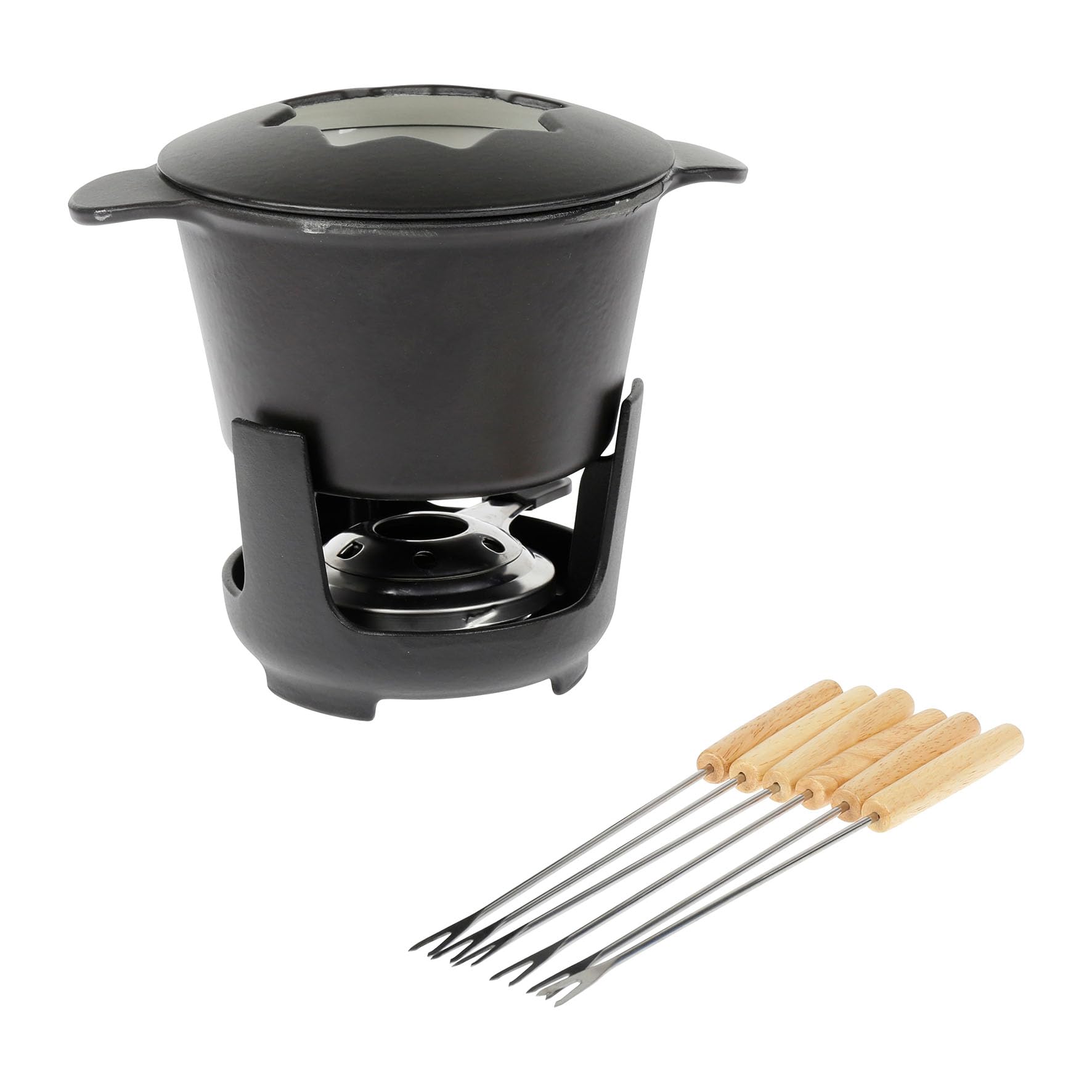 Sitram 713351 Service à fondue 10 pièces en Fonte d'acier émaillée Ø16 cm inclus 6 fourchettes, 1 caquelon, 1 couvercle, 1 support en fonte et 1 brûleur