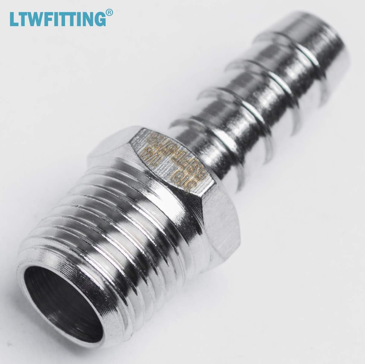 LTWFITTING Stainless Steel 316 Barb Fitting Coupler/Connector 1/4-Inch Male BSPT x 5/16-Inch(8mm) Hose Barb Fuel Gas Water (Pack of 5) - Image 3