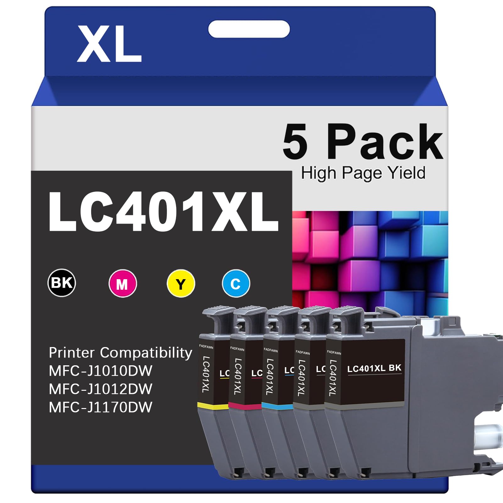 FADFAWN LC401XL Ink Cartridges High Yield (5-Pack) Replacement for Brother Printer Ink Cartridge Work with MFC-J1010DW MFC-J1012DW MFC-J1170DW (2
