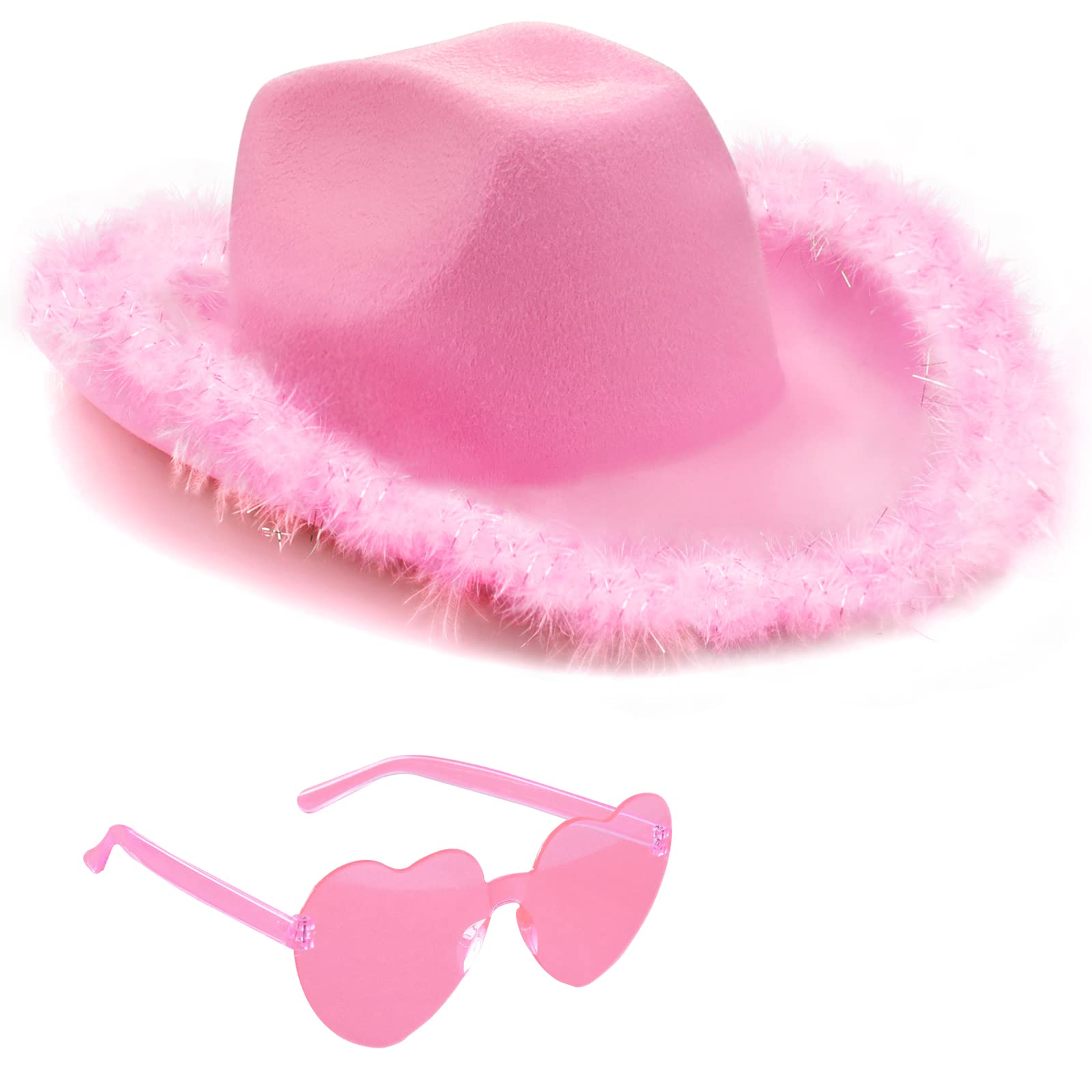 Tanganan Cowboy Hat for Women Men Cowgirl Hat Sparkly Cowboy Hats for Halloween Costume Dress Up,Bachelorette Theme Party (Pink)