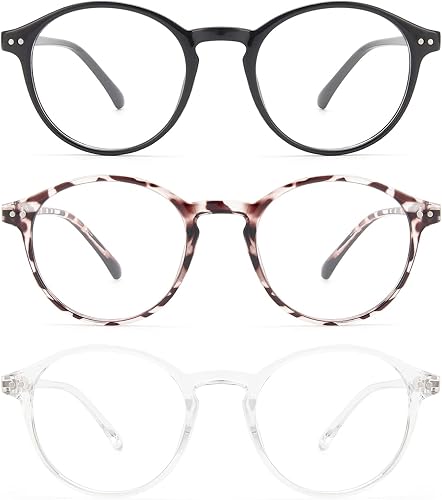 MIGSIR Paquete de 3 lentes de bloqueo de luz azul para computadora, juegos, fatiga ocular, marcos redondos de moda para mujeres y hombres (negro