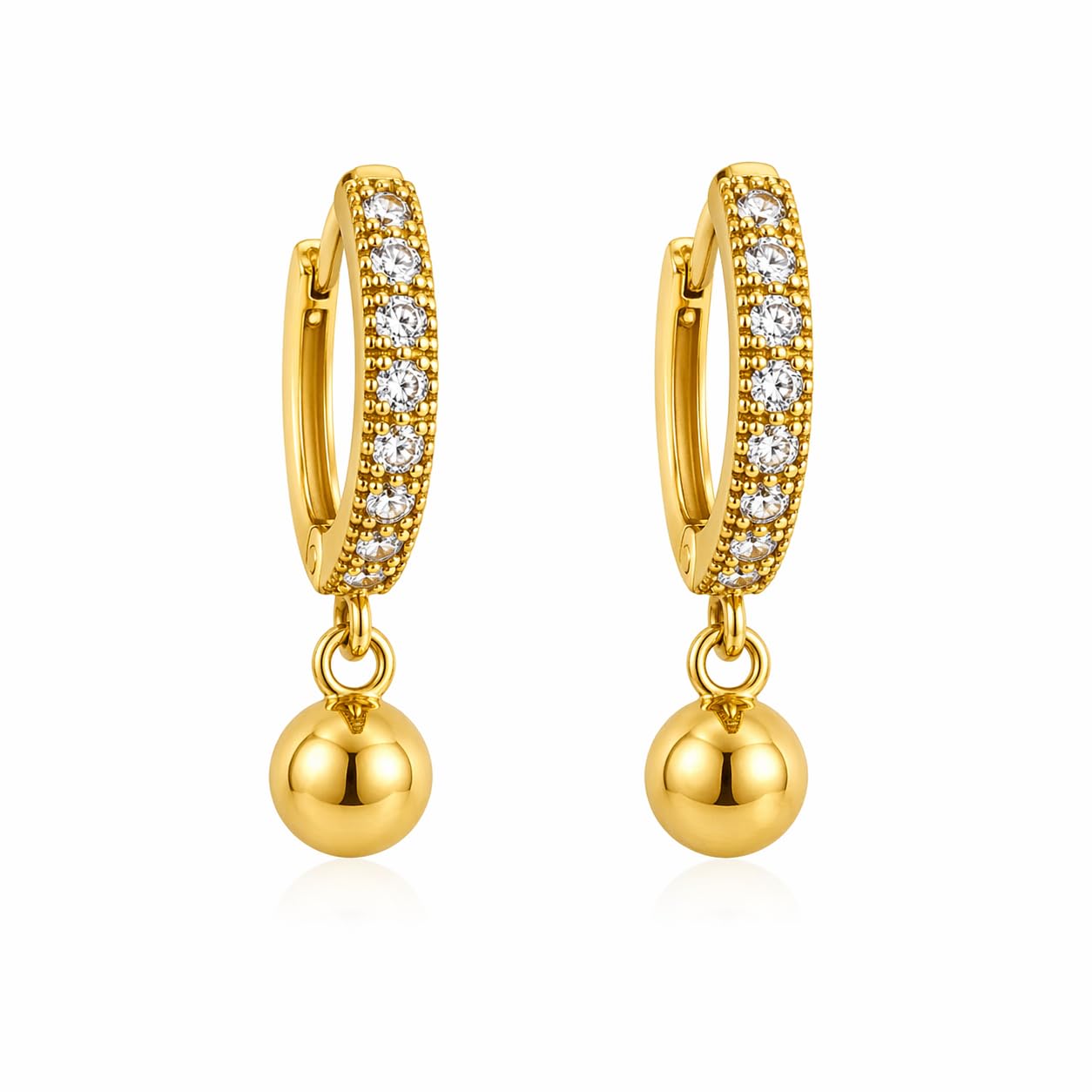 hoop earring set for women gold plated with Cubic Zirconia & Ball Drop | office wear earring | gold hoops earrings | hoop earring small | bali earrings I stone studs earrings for women
