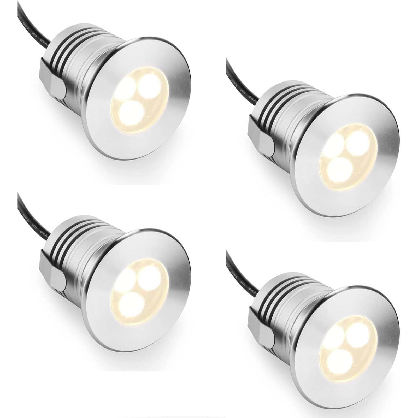 4Pcs LED Submersible Lights, 3W Fountain Ring Lights, IP68 Waterproof Stainless Steel Underwater Pool Lights, 12V-24V DC Lamp, for Inground Swimming Pools Ponds Fountains Steps(White,24v (3w))