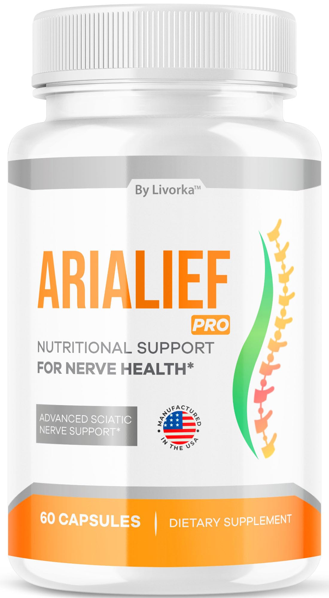 LIVORKA Arialief Pro Capsules for Sciatica, Arialeaf Nutritional Support for Nerve Health, Arialeaf Prime Palm Sciatica, Aria Leaf Primepalm Aria LIEF Vitamin, 1 Month
