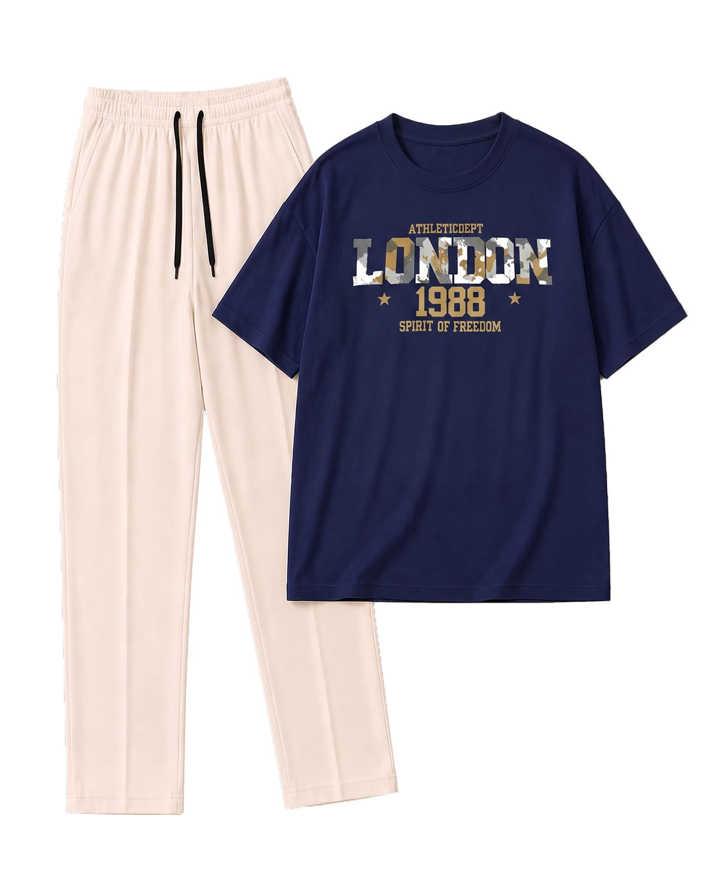 ausk Men's Cotton Blend Co-Ord Set | Graphic Printed Oversized T Shirt with Solid Track Pant | Casual Lounge Wear Set for Mens-picture-19