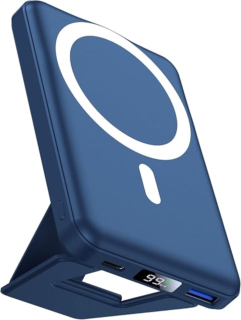 AOGUERBE Bezprzewodowy powerbank, 10 000 mAh, składany magnetyczny powerbank Mini PD 22,5 W, szybkie ładowanie z wyświetlaczem LED, zestaw akumulatorów, kompatybilny z MagSafe do iPhone 15/14/13/12