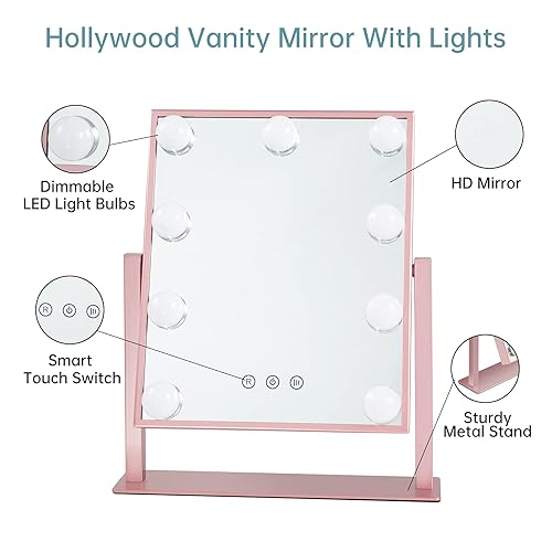 Miniatura 4 de COSMIRROR Hollywood - Espejo de maquillaje con luces, espejo de maquillaje con luz LED con 9 bombillas regulables y 3 modos de iluminación de color,
