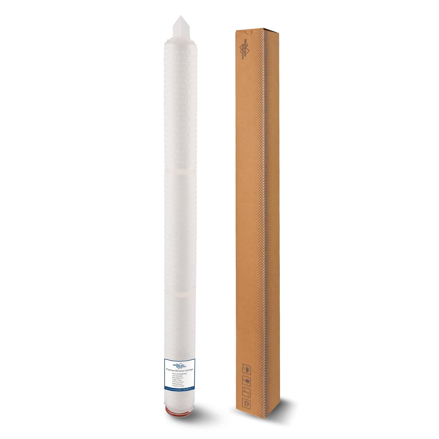 Membrane Solutions PolyPure-AB 0.45 Micron Absolute PP Pleated Filter Cartridge, 30" Length, Silicone Seal, Polypropylene Core, 226/Fin Adapter, 1 Pack