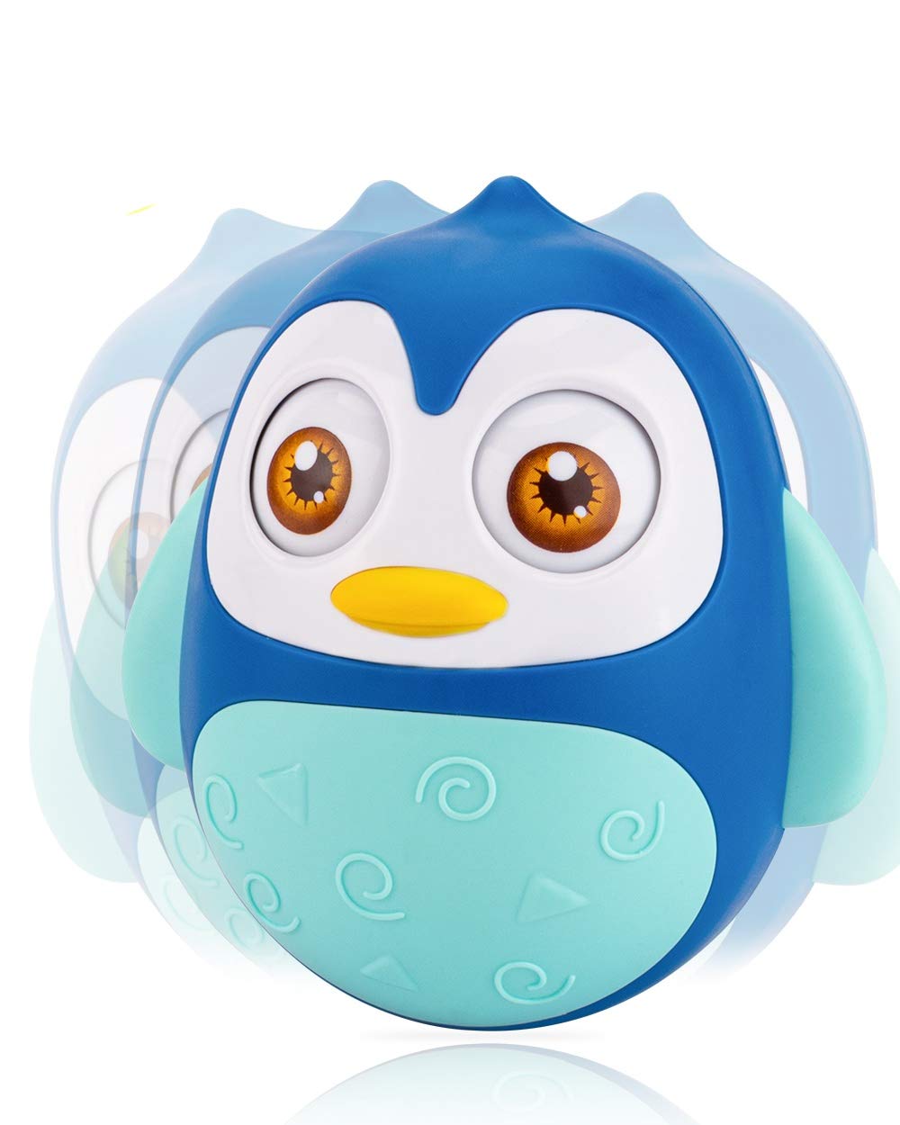 UNIHUNIH Roly Poly Baby Toys 6 to 12 Months Developmental Toy, Tummy Time Wobbler Toys, Penguin Tumbler Wobbler Toys for Infant Boy Girl Gifts (Blue)