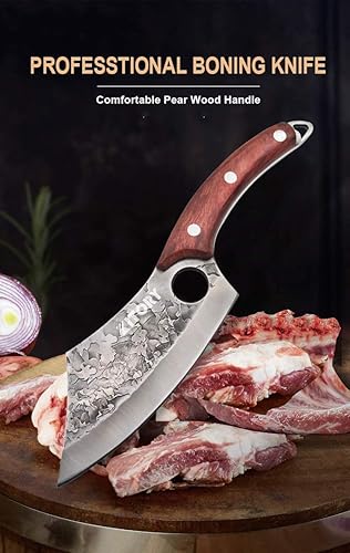 Miniatura 6 de Cuchillos japoneses, cuchillo de carnicero de espiga completa forjado a mano para cortar carne, cuchillo vikingo de acero de alto carbono