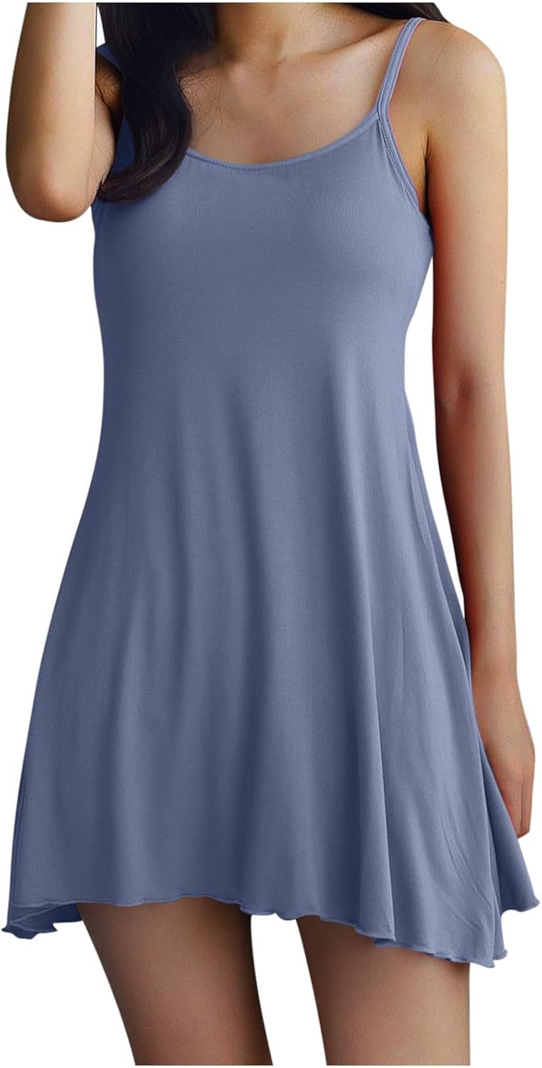 Oplxuo Nightgown for Women Sexy Sleep Dress with Built in Bra Sleeveless Summer Sleepwear Spaghetti Strap Cami Nightdress