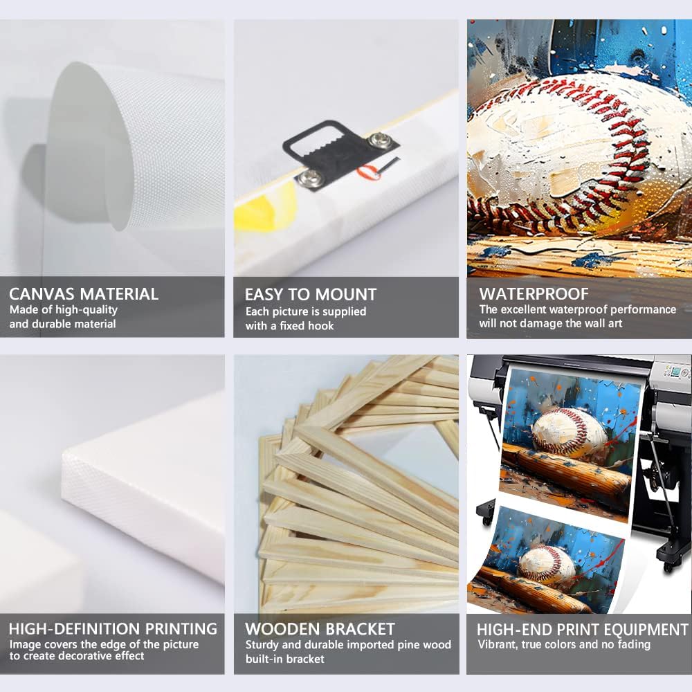 Graffiti Baseball Wall Art - Sport Canvas Prints Colorful Baseball Picture Gym Wall Decor Modern Artwork Framed Poster for Living Room Bedroom Bathroom Home Office, Ready to Hang 32''H x 16''W