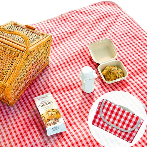 Beyond Thursday Cute Gingham Picnic Blanket, Waterproof Foldable, in Large 80x60in and Extra Large 80x80in, Portable Compact Beach Blanket, Oversized XL Outdoor Mat (Red, X-Large)