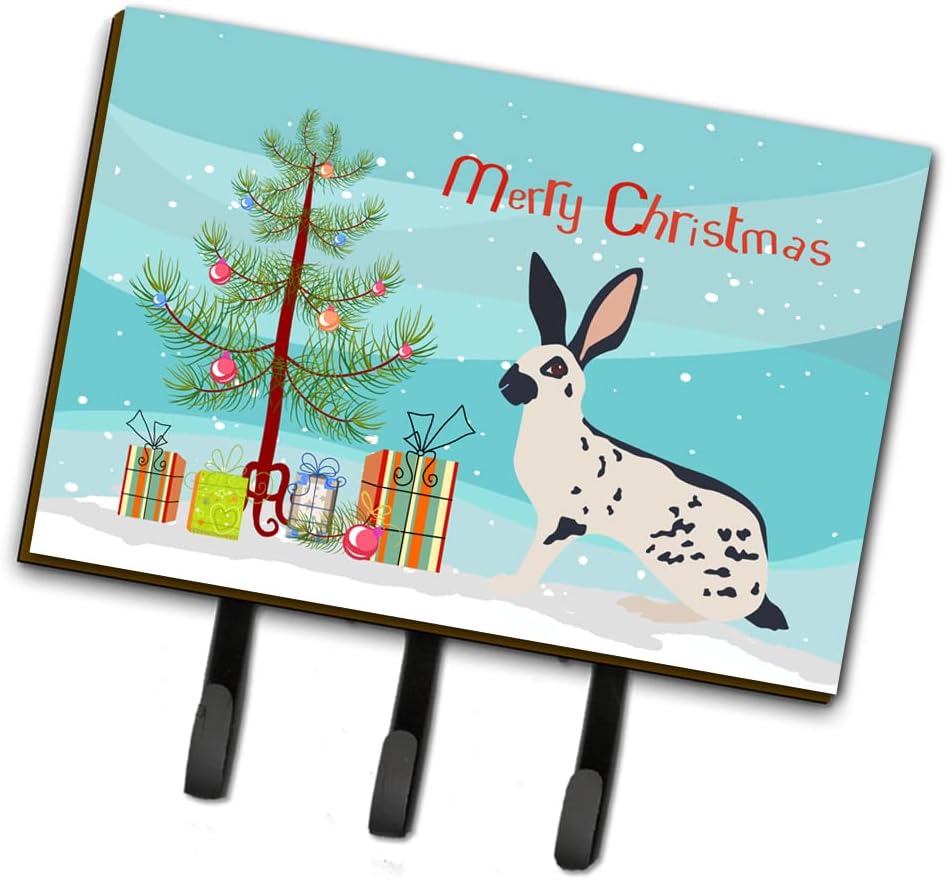Caroline's Treasures BB9328TH68 English Spot Rabbit Christmas Leash or Key Holder, Teal, Wall Hooks, Key Hooks Holder, Coat Rack Wall Mount, Coat Hooks, Hooks for Hanging Keys, Towels, Aprons, Leashes