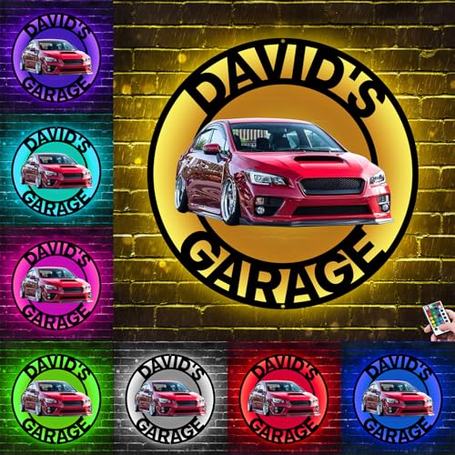 Collienght Targa in metallo personalizzata con foto per auto con luci a LED, lampada artistica da parete per auto, per papà, marito, garage, luce per uomo, grotta, insegna al neon, regalo decorativo