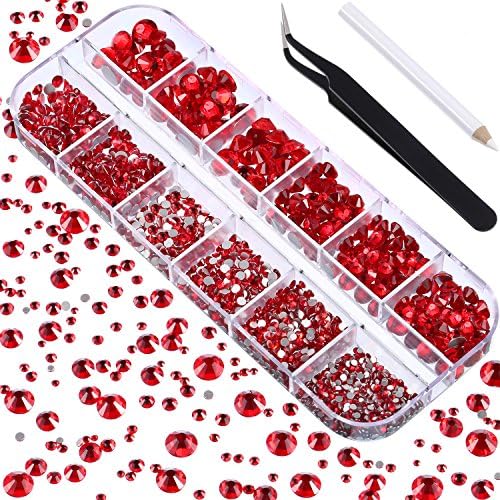 2000 Pieces Flat Back Gems Round Crystal Rhinestones 6 Sizes (1.5-6 mm) with Pick Up Tweezer and Rhinestones Picking Pen for Crafts Nail Face Art Clothes Shoes Bags DIY (Black)