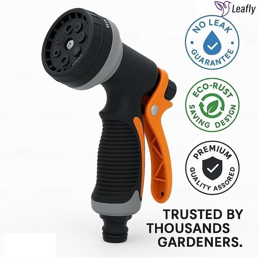 Leafly Garden Hose Nozzle Heavy Duty Hose Spray Gun 8 Way High Pressure Hand Sprayer Spray Nozzle for Watering Lawn Car Washing Pet Bathing Sidewalk Cleaning (8STAR)