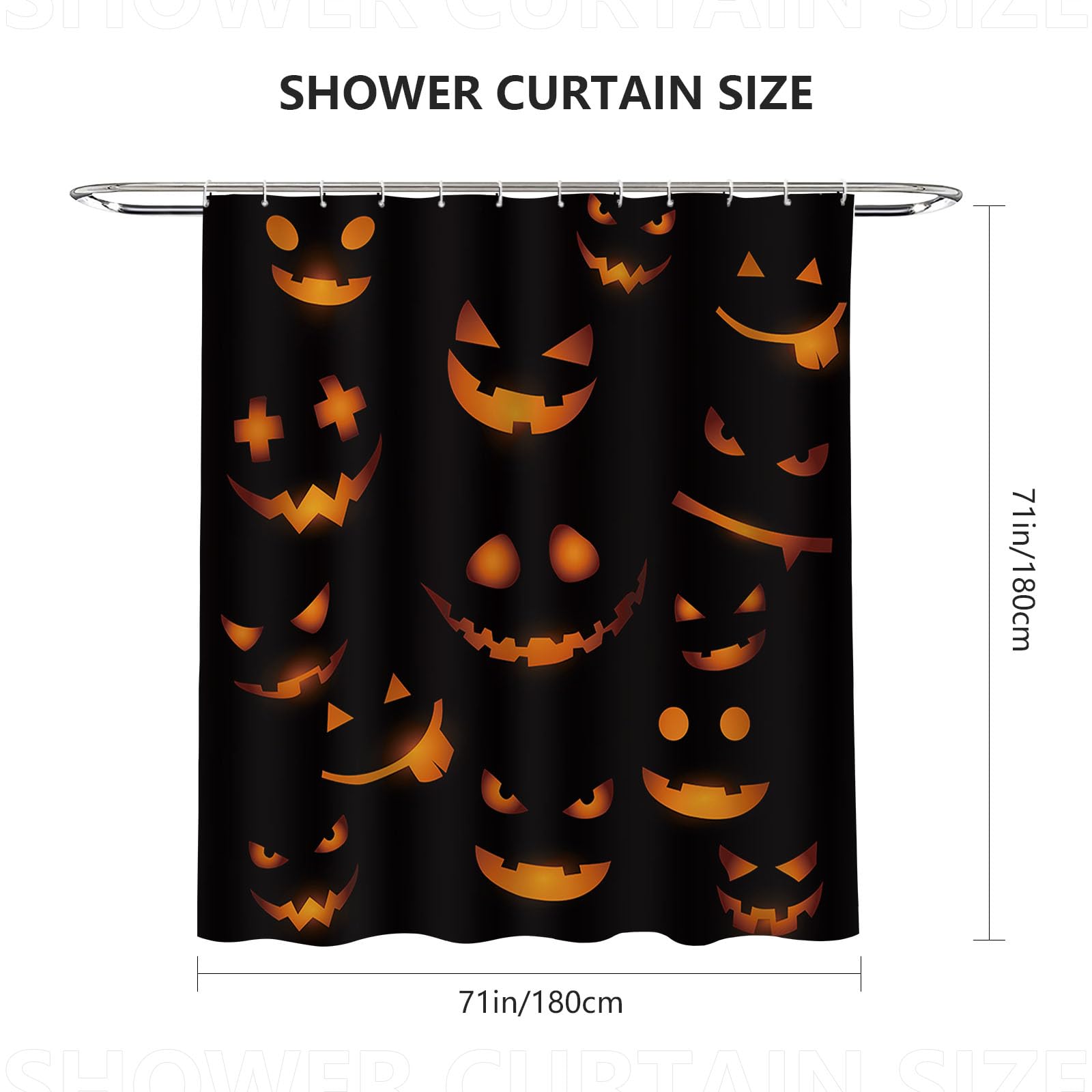 AIBIIN Halloween Shower Curtain Black Evil Pumpkin Bath Curtains Durable Waterproof Polyester Material with 12 Hooks 180x180cm - Image 2